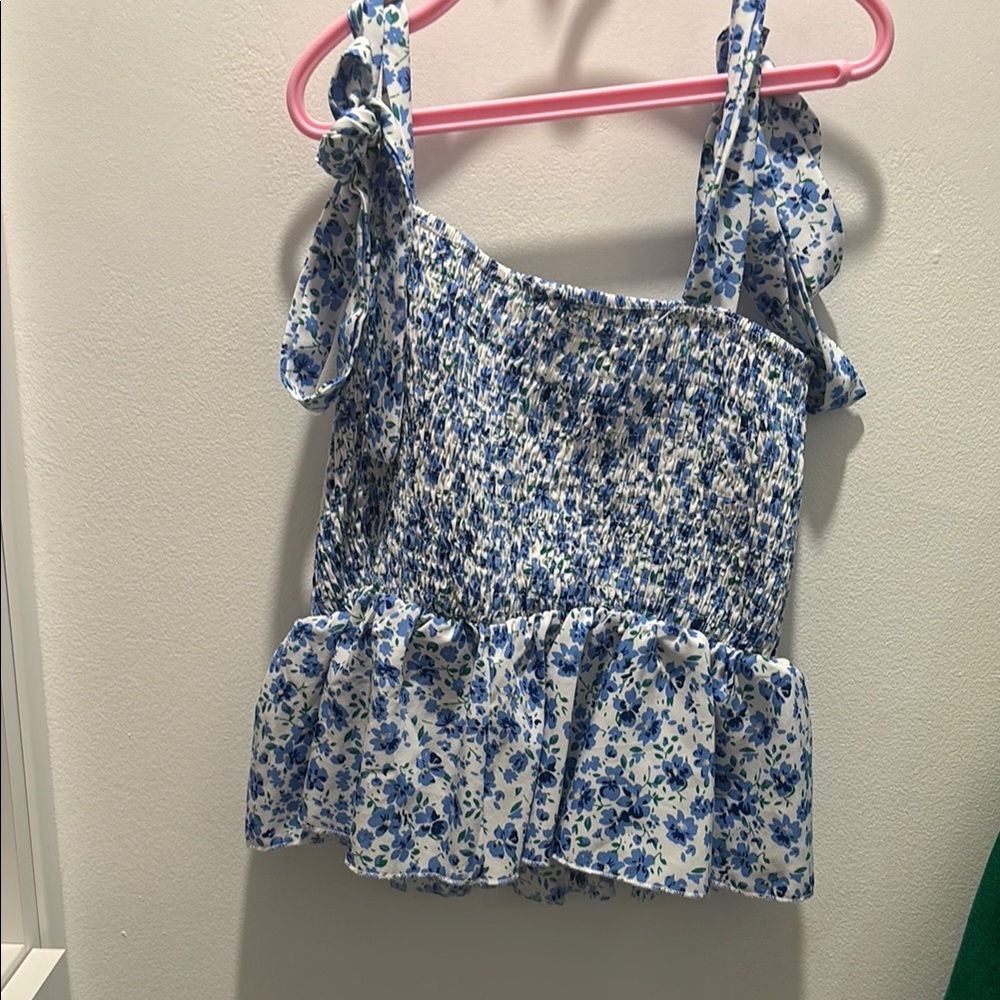 Floral Smocked Blue and White Top
